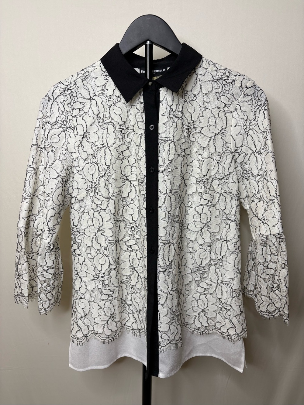 Karl Lagerfeld Black & White Lace-Pattern Blouse